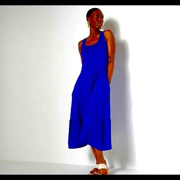 J. Jason Wu Regular Flowy Knit Royal Blue MIDI with Shirred Hem Detail- Small - Picture 1 of 9